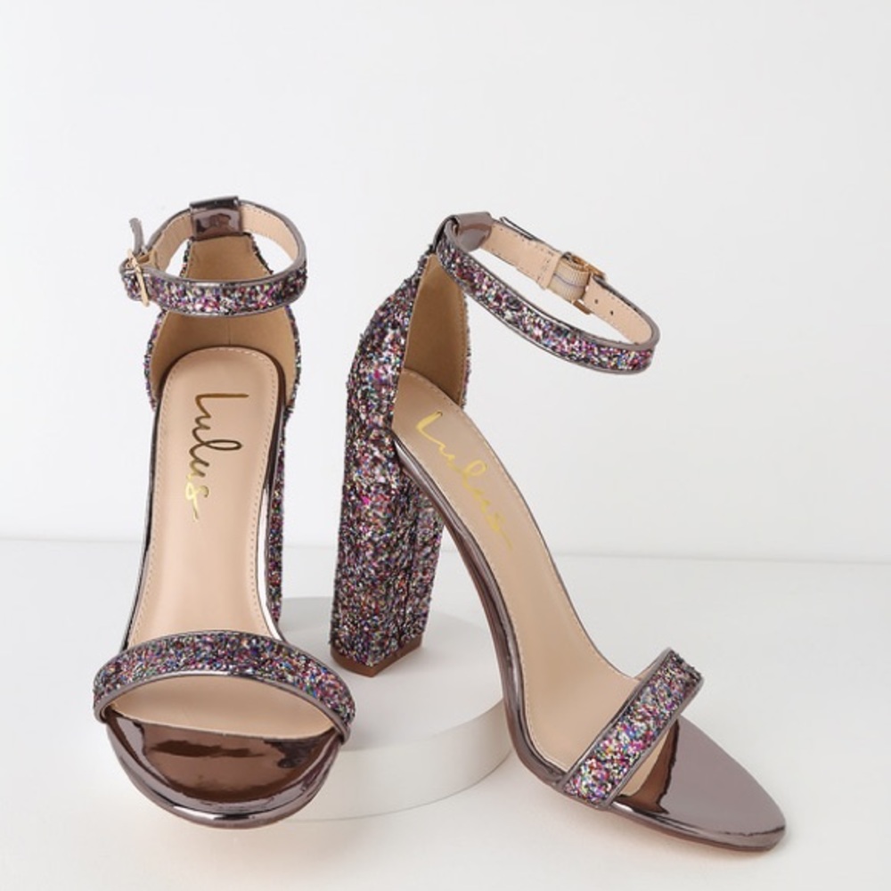 Taylor Multi Colored Glitter Ankle Strap Heels